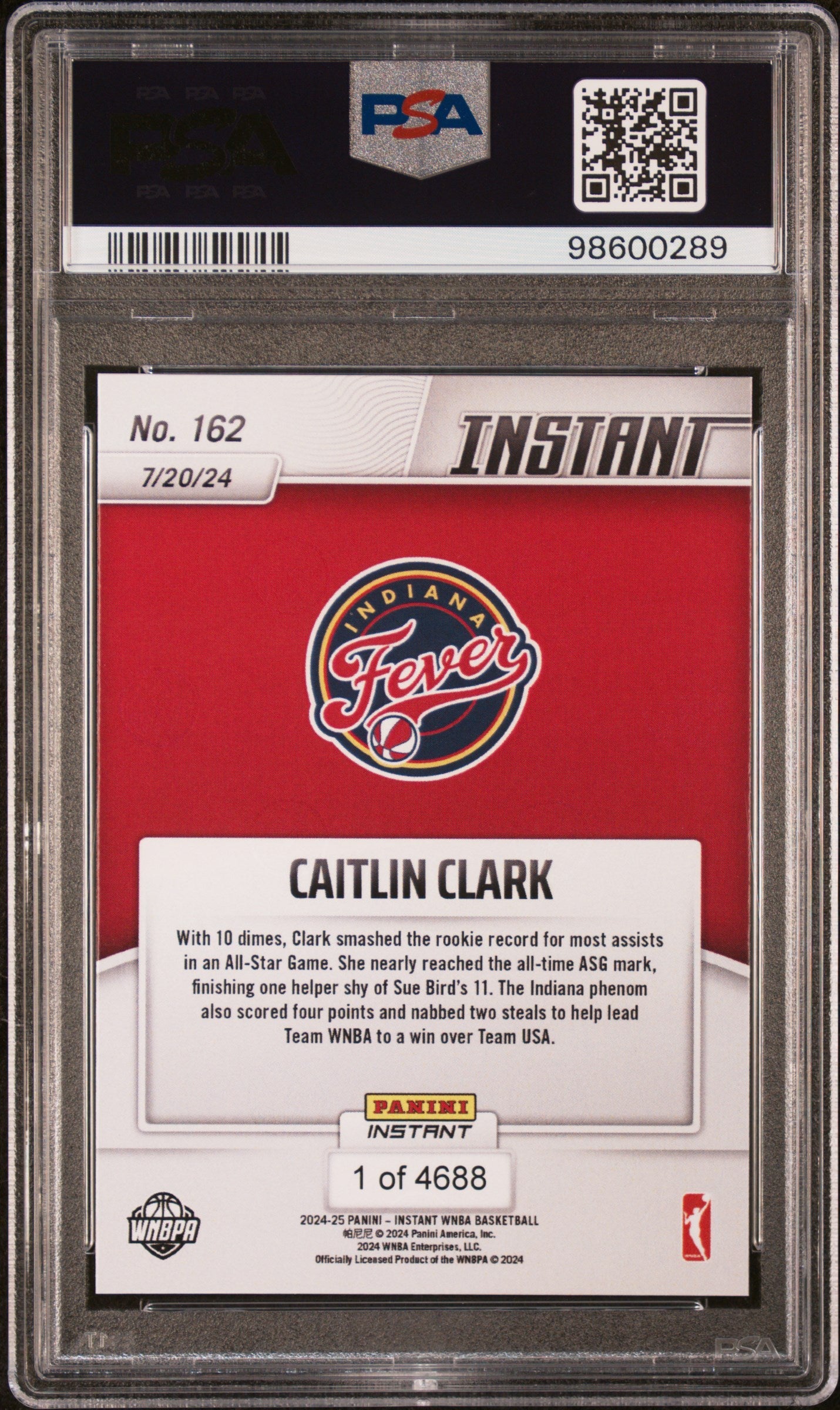 Graded 2024 Panini Instant WNBA Caitlin Clark #162 Rookie RC Basketball Card PSA 10 Gem Mint