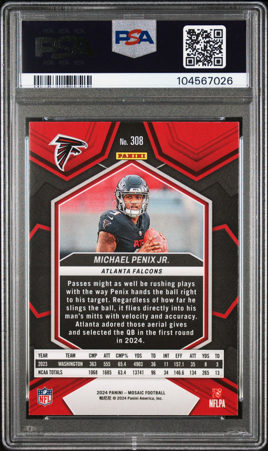 Graded 2024 Panini Mosaic Michael Penix Jr #308 Rookie RC Football Card PSA 8 Near Mint