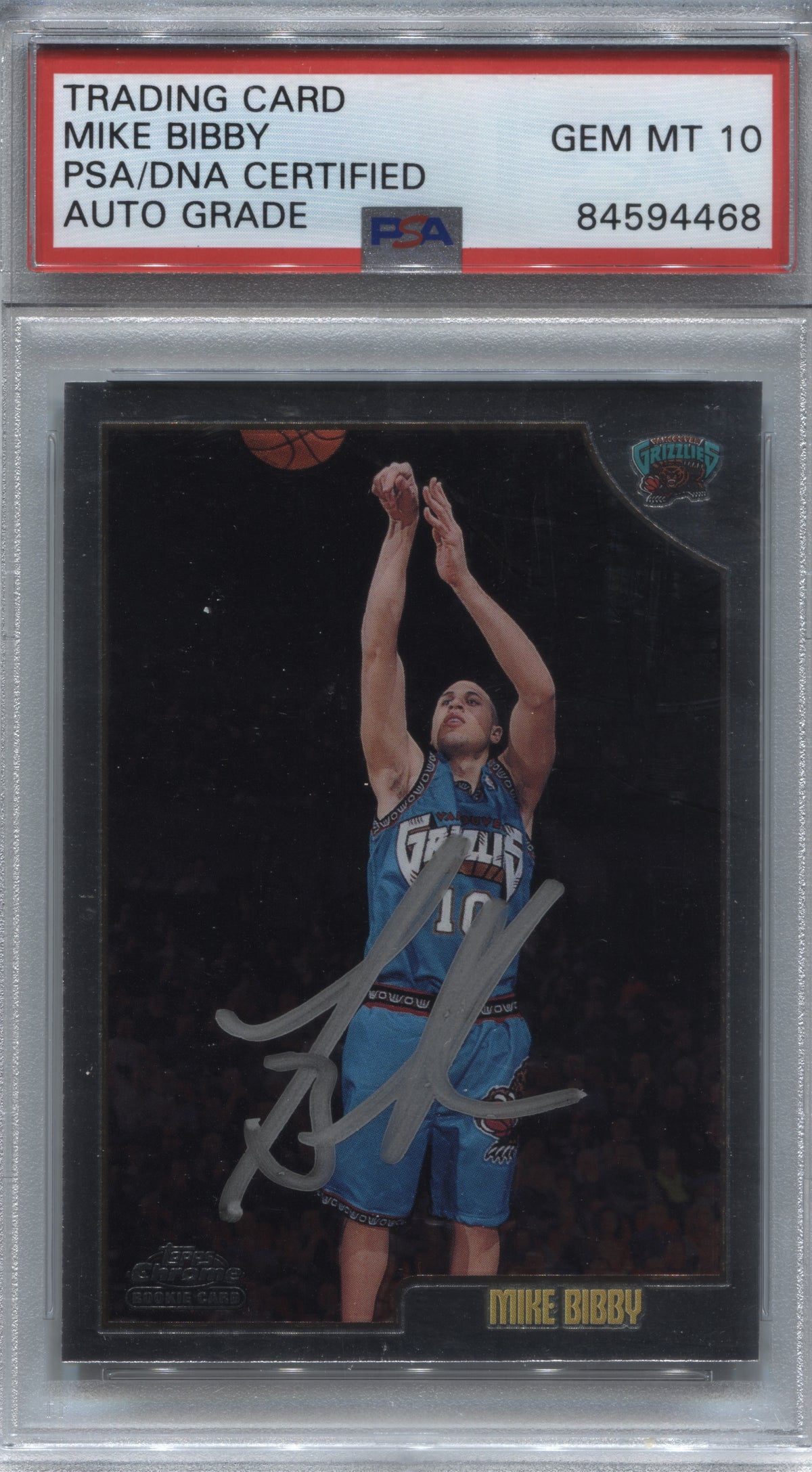 1998-99 Topps Chrome Mike Bibby #196 Signed Rookie RC PSA/DNA Auto 10