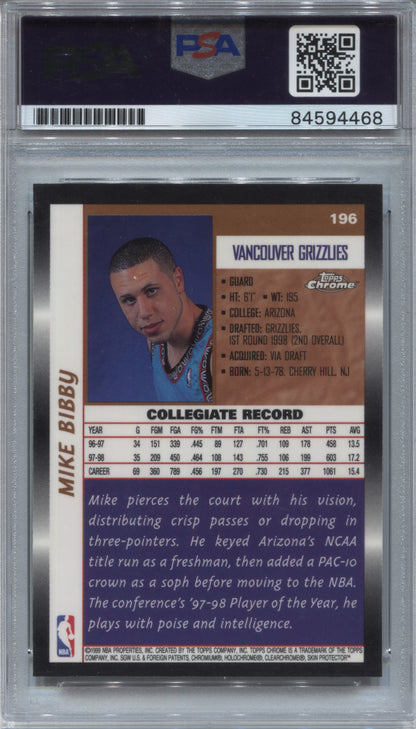 1998-99 Topps Chrome Mike Bibby #196 Signed Rookie RC PSA/DNA Auto 10