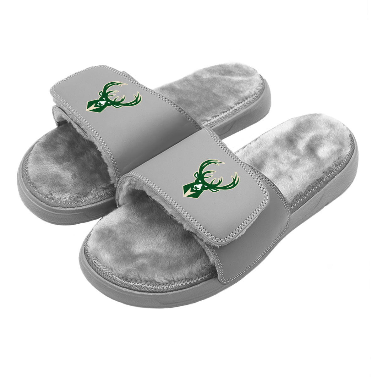 Milwaukee Bucks Primary Grey Fur Slides
