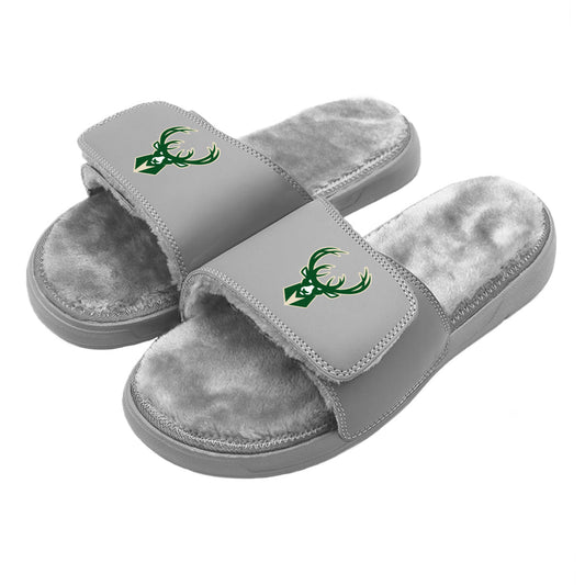 Milwaukee Bucks Primary Grey Fur Slides