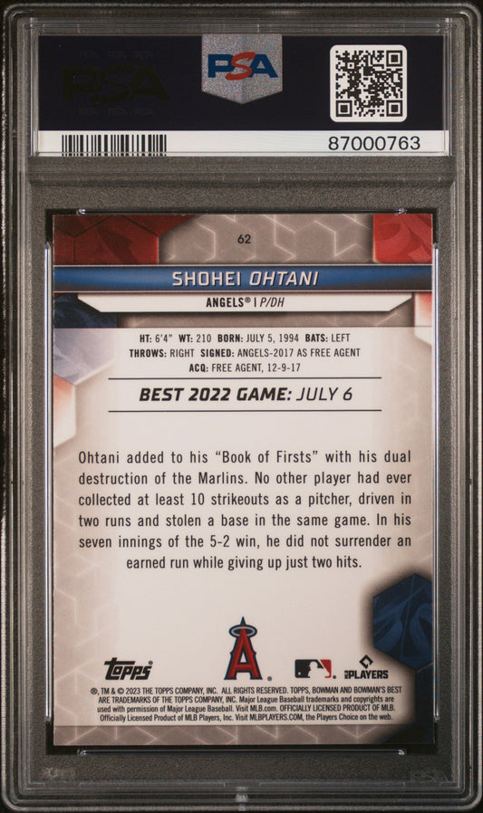 Graded 2023 Topps Bowmans Best Shohei Ohtani #62 Baseball Card PSA 10 Gem Mint