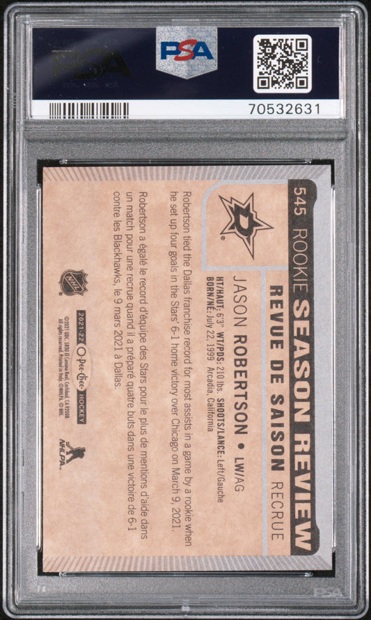 Graded 2021 Upper Deck O-Pee-Chee Jason Robertson #545 Rookie RC Hockey Card PSA 10 Gem Mint