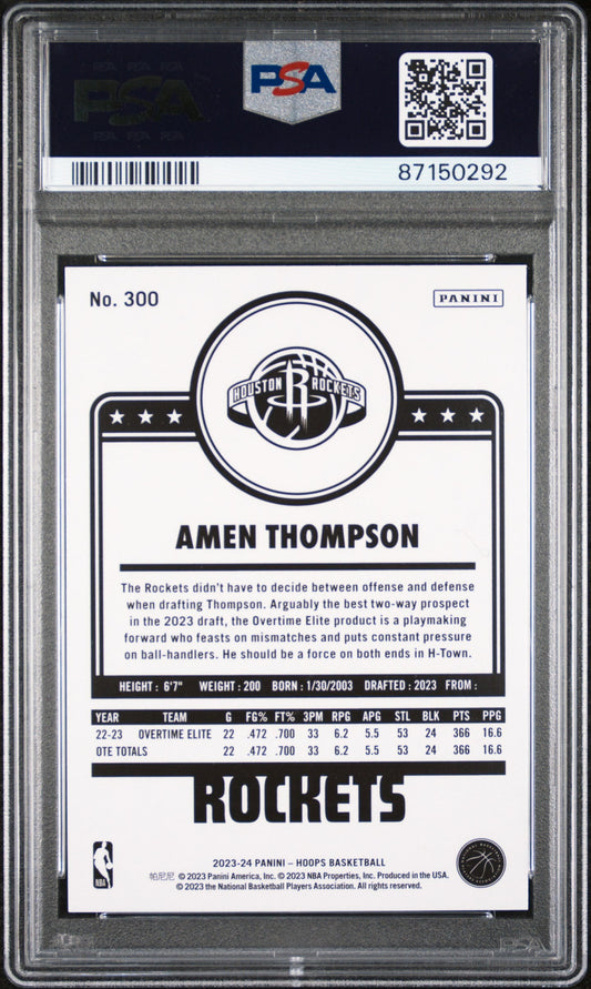 Graded 2023 Panini Hoops Amen Thompson #300 Rookie RC Basketball Card PSA 10 Gem Mint