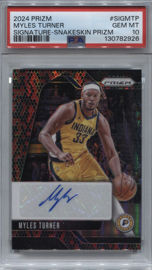 2024-25 Panini Prizm Myles Turner Snakeskin Signatures Auto /15 PSA 10 Pacers
