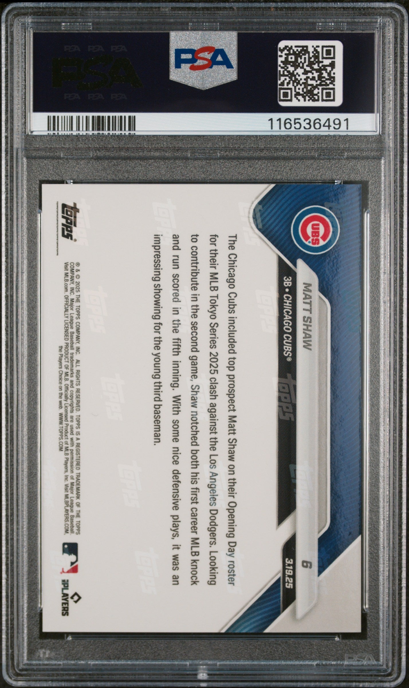 Graded 2025 Topps Now Matt Shaw #6 Rookie RC Baseball Card PSA 8 Near Mint