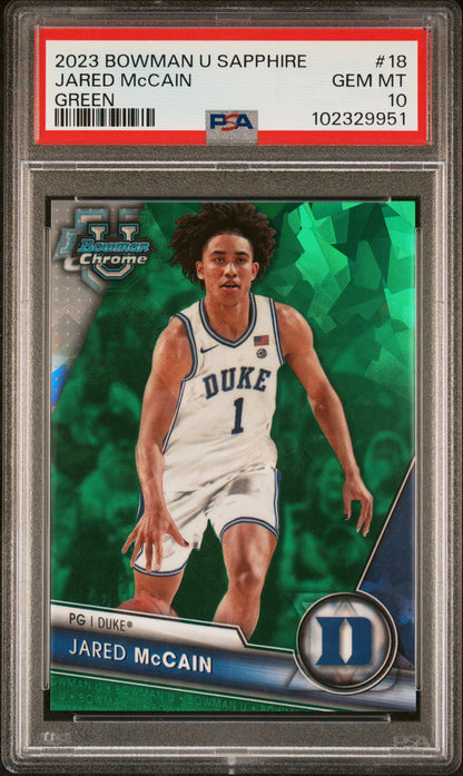 Graded 2023 Topps Bowman U Chrome Jared McCain #18 Green /99 Rookie RC Basketball Card PSA 10 Gem Mint