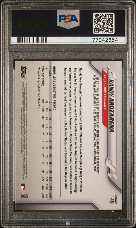 Graded 2020 Topps Chrome Randy Arozarena #49 Rookie RC Baseball Card PSA 10 Gem Mint