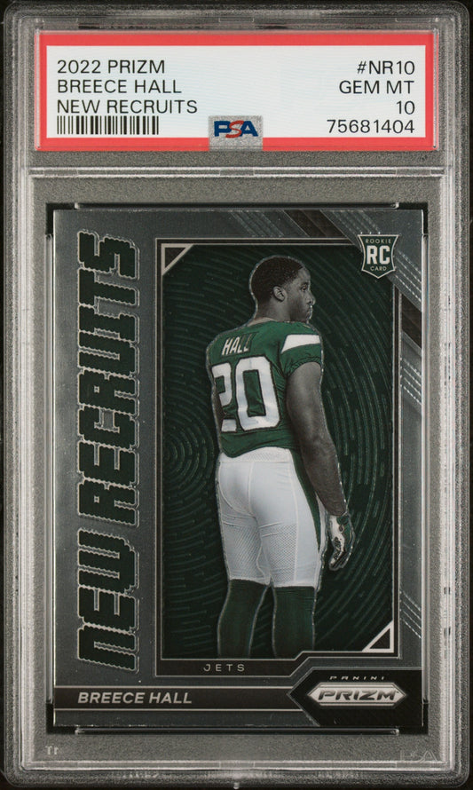 Graded 2022 Panini Prizm Breece Hall #NR10 New Recruits Rookie RC Football Card PSA 10 Gem Mint