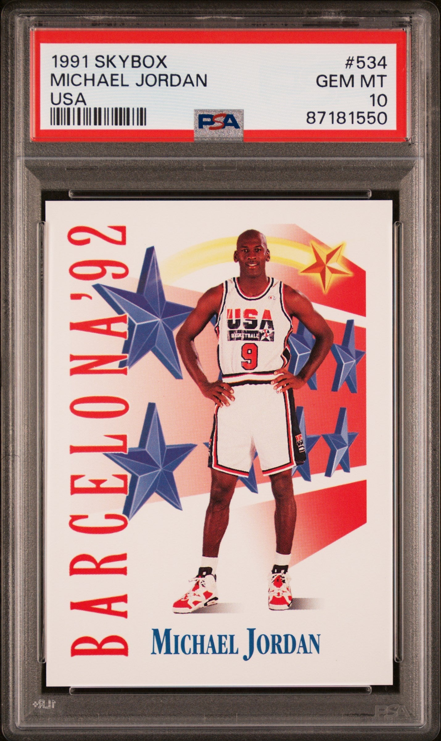 Graded 1991 Skybox Michael Jordan #534 USA Dream Team Basketball Card PSA 10 Gem Mint
