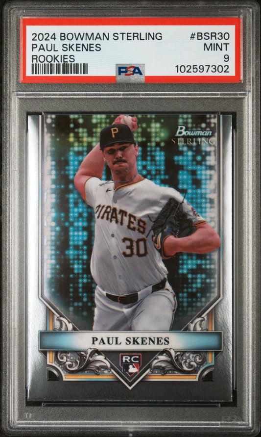 Graded 2024 Topps Bowman Sterling Paul Skenes #BSR30 Rookies Rookie RC Baseball Card PSA 9 Mint