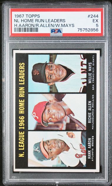 Graded 1967 Topps NL Home Run Leaders Willie Mays Hank Aaron #244 Baseball Card PSA 5 Excellent