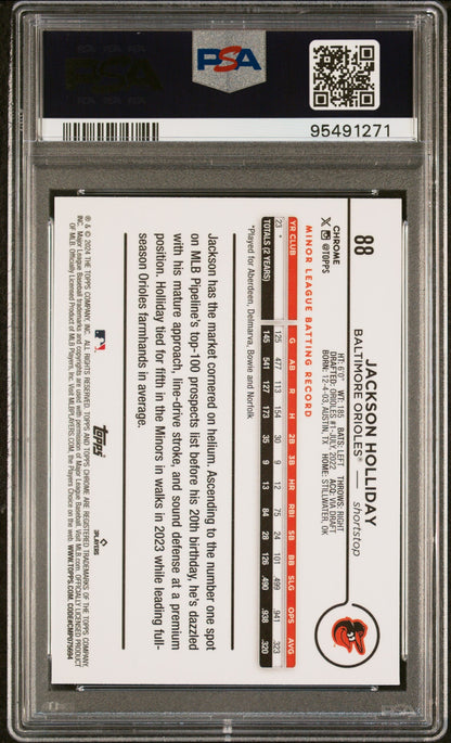 Graded 2024 Topps Chrome Jackson Holliday #88 Rookie RC Baseball Card PSA 10 Gem Mint