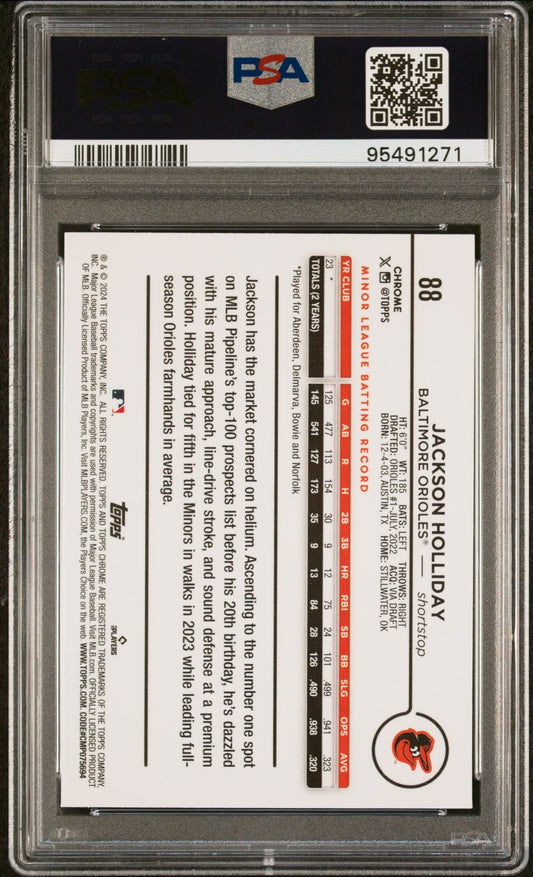 Graded 2024 Topps Chrome Jackson Holliday #88 Rookie RC Baseball Card PSA 10 Gem Mint