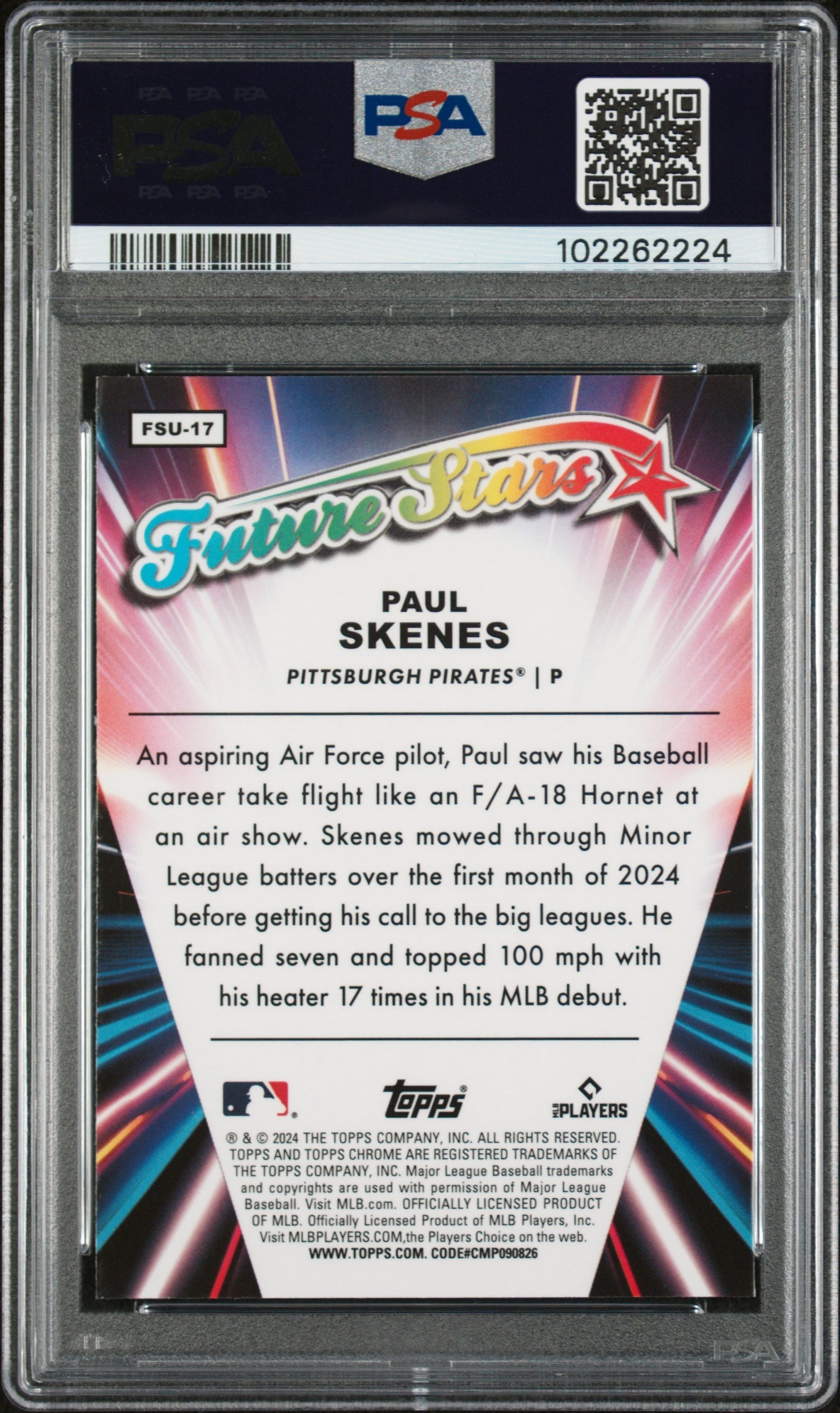 Graded 2024 Topps Chrome Update Paul Skenes #FSU17 Future Stars Rookie RC Baseball Card PSA 10 Gem Mint