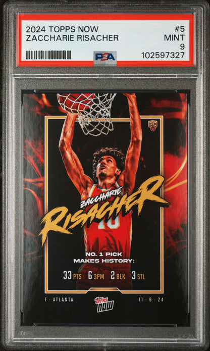 Graded 2024 Topps Now Zaccharie Risacher #5 Rookie RC Basketball Card PSA 9 Near Mint