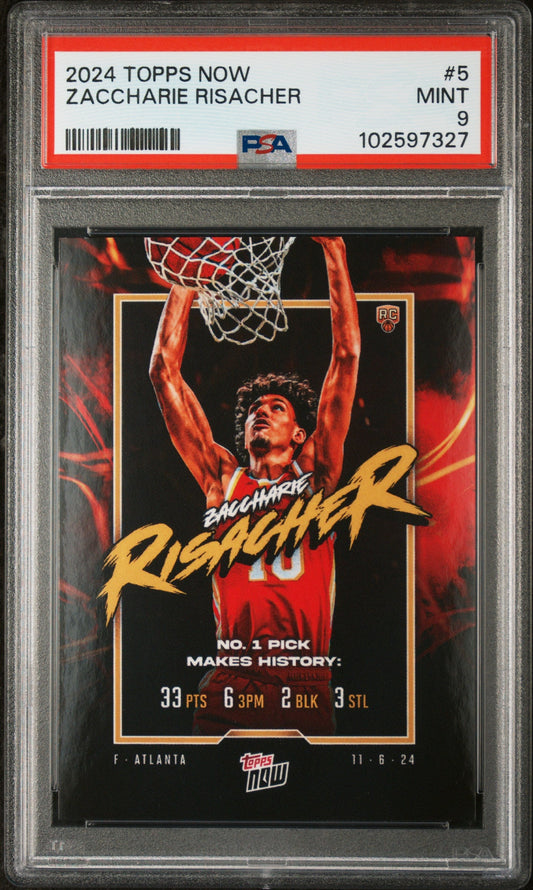 Graded 2024 Topps Now Zaccharie Risacher #5 Rookie RC Basketball Card PSA 9 Near Mint