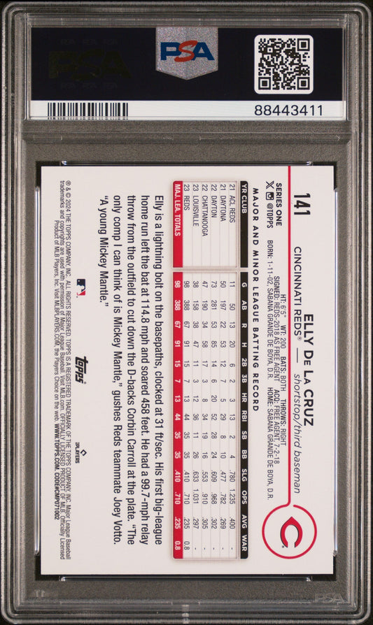 Graded 2024 Topps Elly De La Cruz #141 Yellow Rookie RC Baseball Card PSA 10 Gem Mint