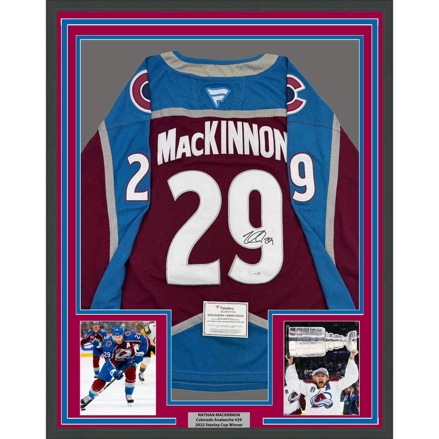 Framed Autographed/Signed Nathan MacKinnon 35x39 Colorado Avalanche Authentic Maroon Hockey Jersey Fanatics COA