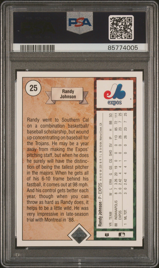 Graded 1989 Upper Deck Randy Johnson #25 Star Rookie Rookie RC Baseball Card PSA 10 Gem Mint