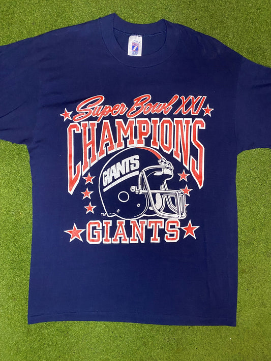 1987 New York Giants - Super Bowl Champions - Vintage NFL Tee Shirt (Large) 