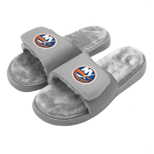 New York Islanders Primary Grey Fur Slides