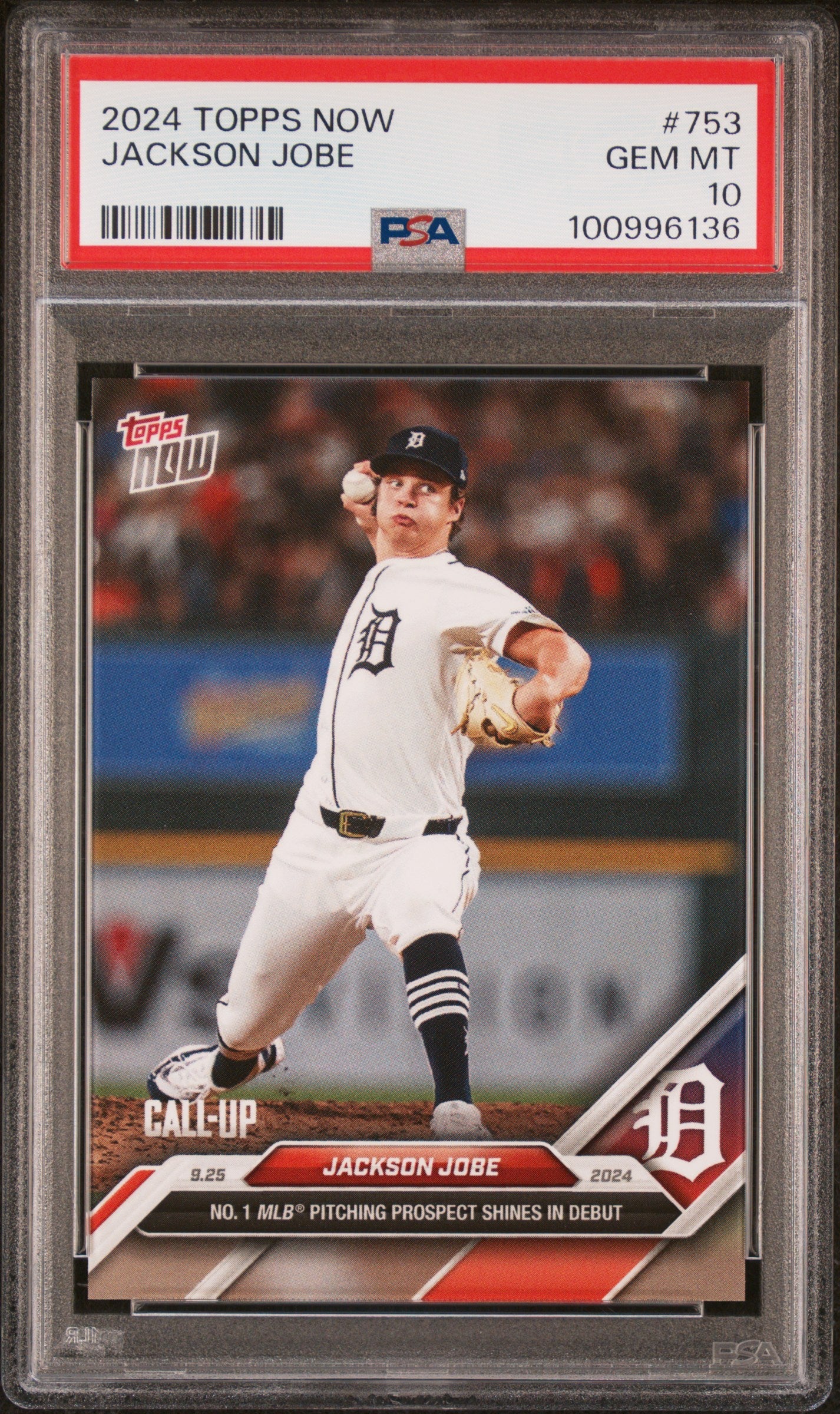 Graded 2024 Topps Now Jackson Jobe #753 Rookie RC Baseball Card PSA 10 Gem Mint