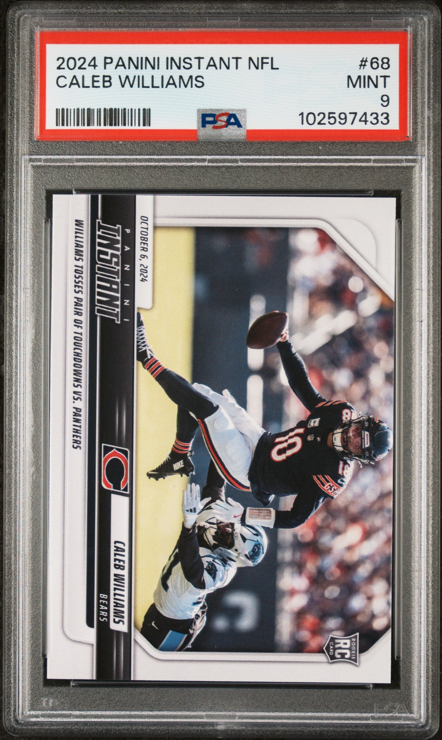 Graded 2024 Panini Instant NFL Caleb Williams #68 Rookie RC Football Card PSA 9 Mint