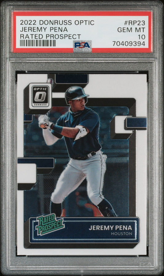 Graded 2022 Panini Donruss Optic Jeremy Pena #RP23 Rated Prospect Rookie RC Baseball Card PSA 10 Gem Mint