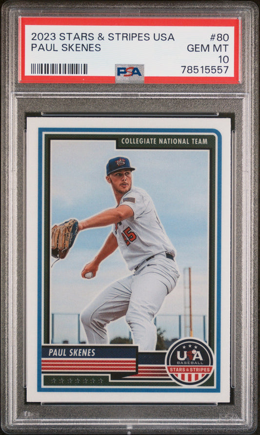 Graded 2023 Panini Stars & Stripes USA Paul Skenes #80 Rookie RC Baseball Card PSA 10 Gem Mint