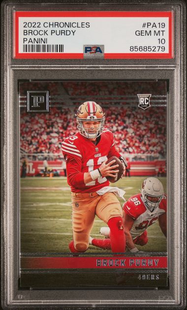 Graded 2022 Panini Chronicles Brock Purdy #PA19 Panini Rookie RC Football Card PSA 10 Gem Mint