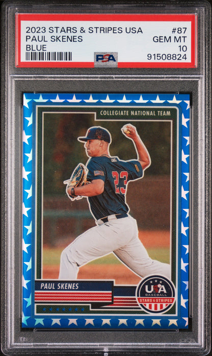Graded 2023 Panini Stars & Stripes USA Paul Skenes #87 Blue #/75 Rookie RC Baseball Card PSA 10 Gem Mint