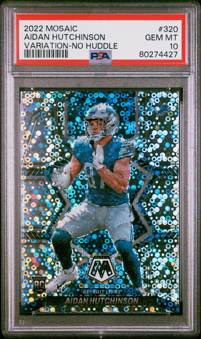 Graded 2022 Panini Mosaic Aidan Hutchinson #320 Variation No Huddle Rookie RC Football Card PSA 10 Gem Mint