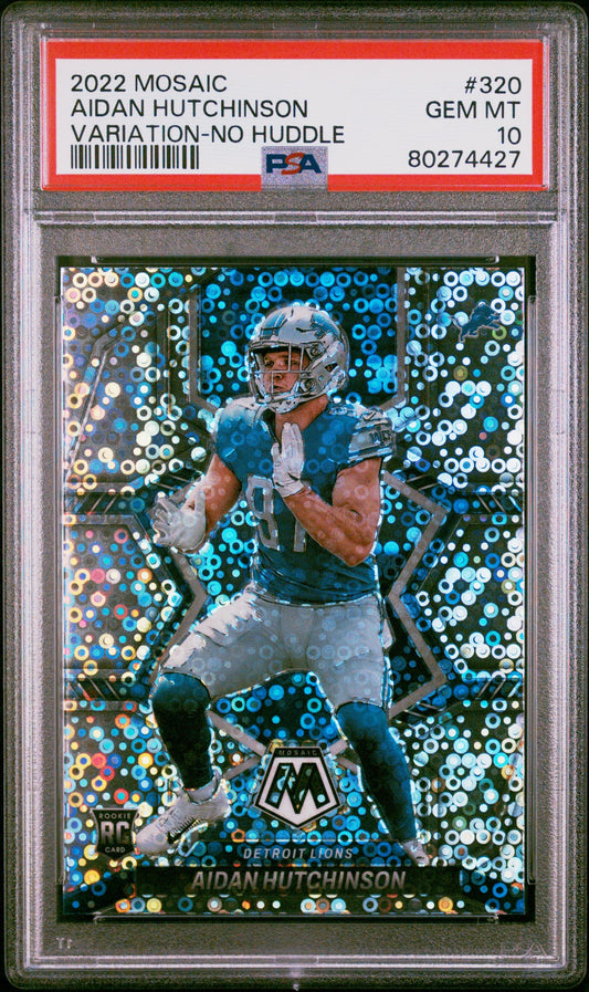 Graded 2022 Panini Mosaic Aidan Hutchinson #320 Variation No Huddle Rookie RC Football Card PSA 10 Gem Mint