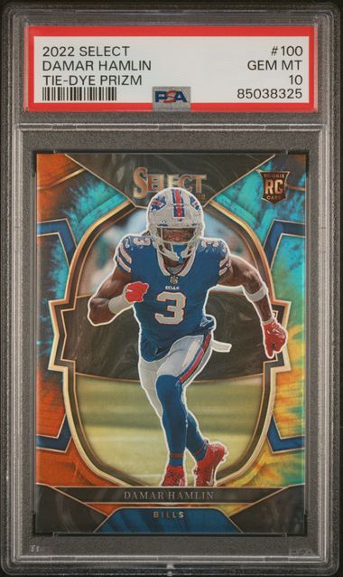 Graded 2022 Panini Select Damar Hamlin #100 Tie-Dye Prizm Rookie RC Football Card PSA 10 Gem Mint