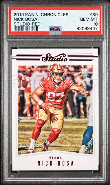 Graded 2019 Panini Chronicles Nick Bosa #S9 Studio Red Rookie RC Football Card PSA 10 Gem Mint