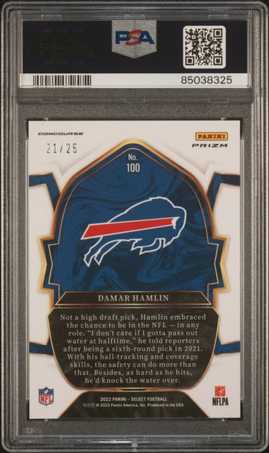 Graded 2022 Panini Select Damar Hamlin #100 Tie-Dye Prizm Rookie RC Football Card PSA 10 Gem Mint