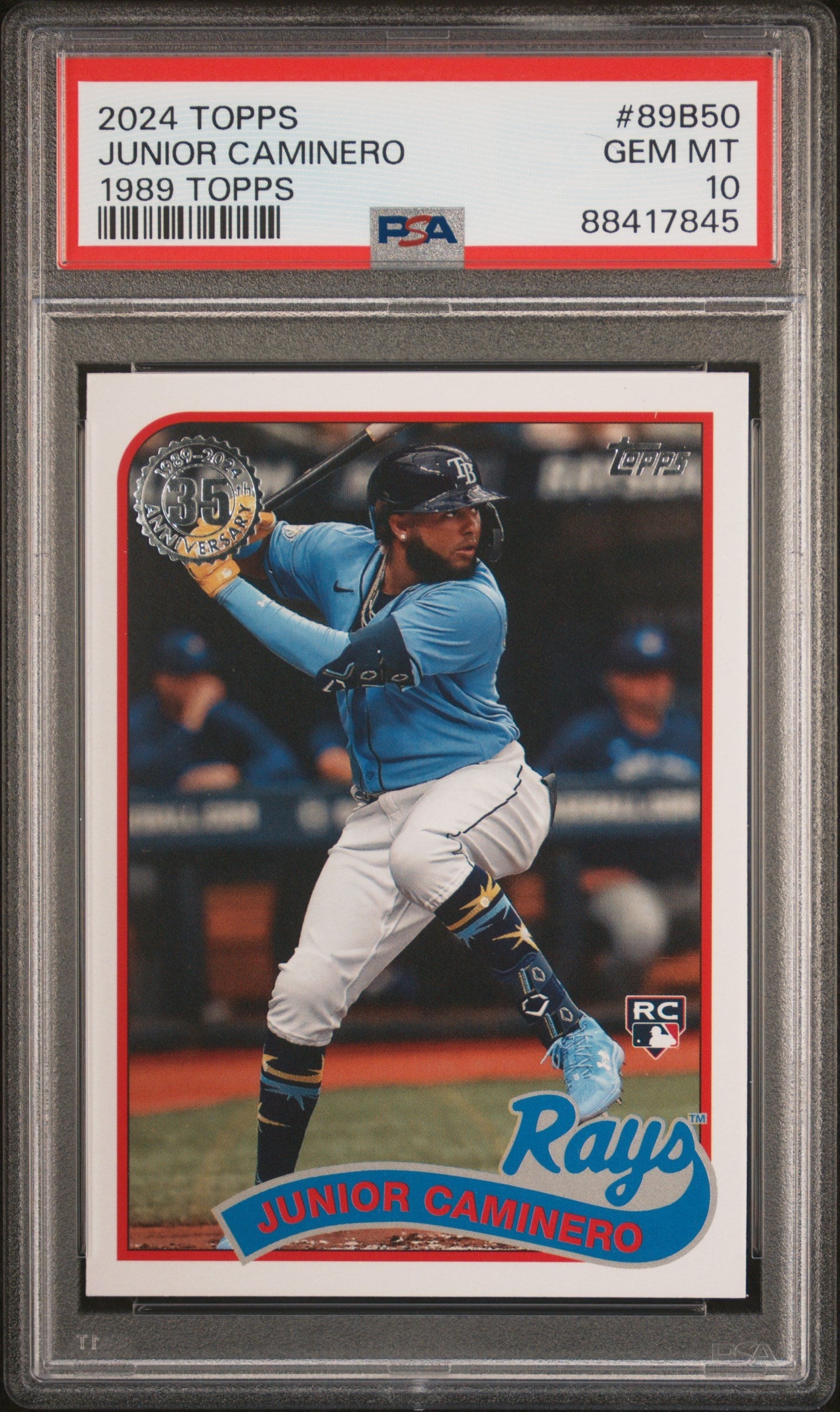 Graded 2024 Topps Junior Caminero #89B50 1989 Topps Rookie RC Baseball Card PSA 10 Gem Mint
