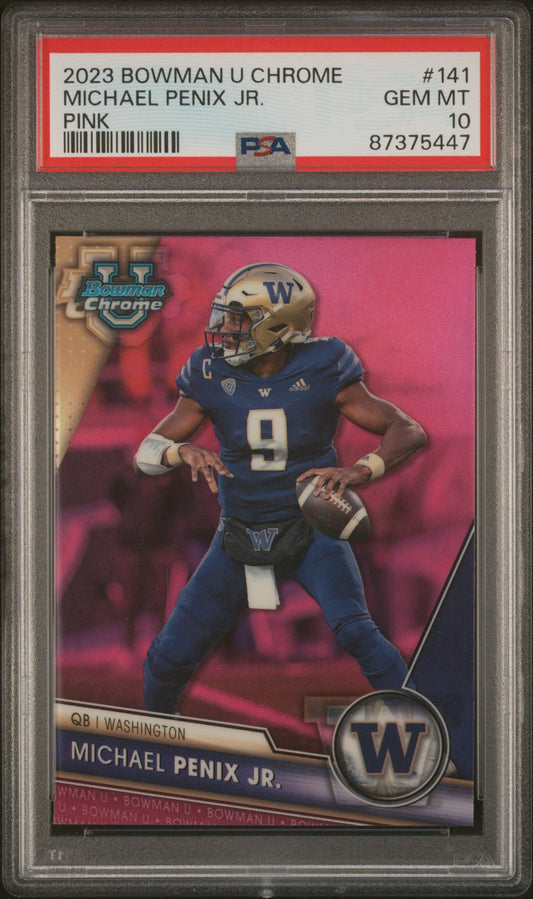 Graded 2023 Bowman U Chrome Michael Penix Jr. #141 Pink Rookie RC Football Card PSA 10 Gem Mint