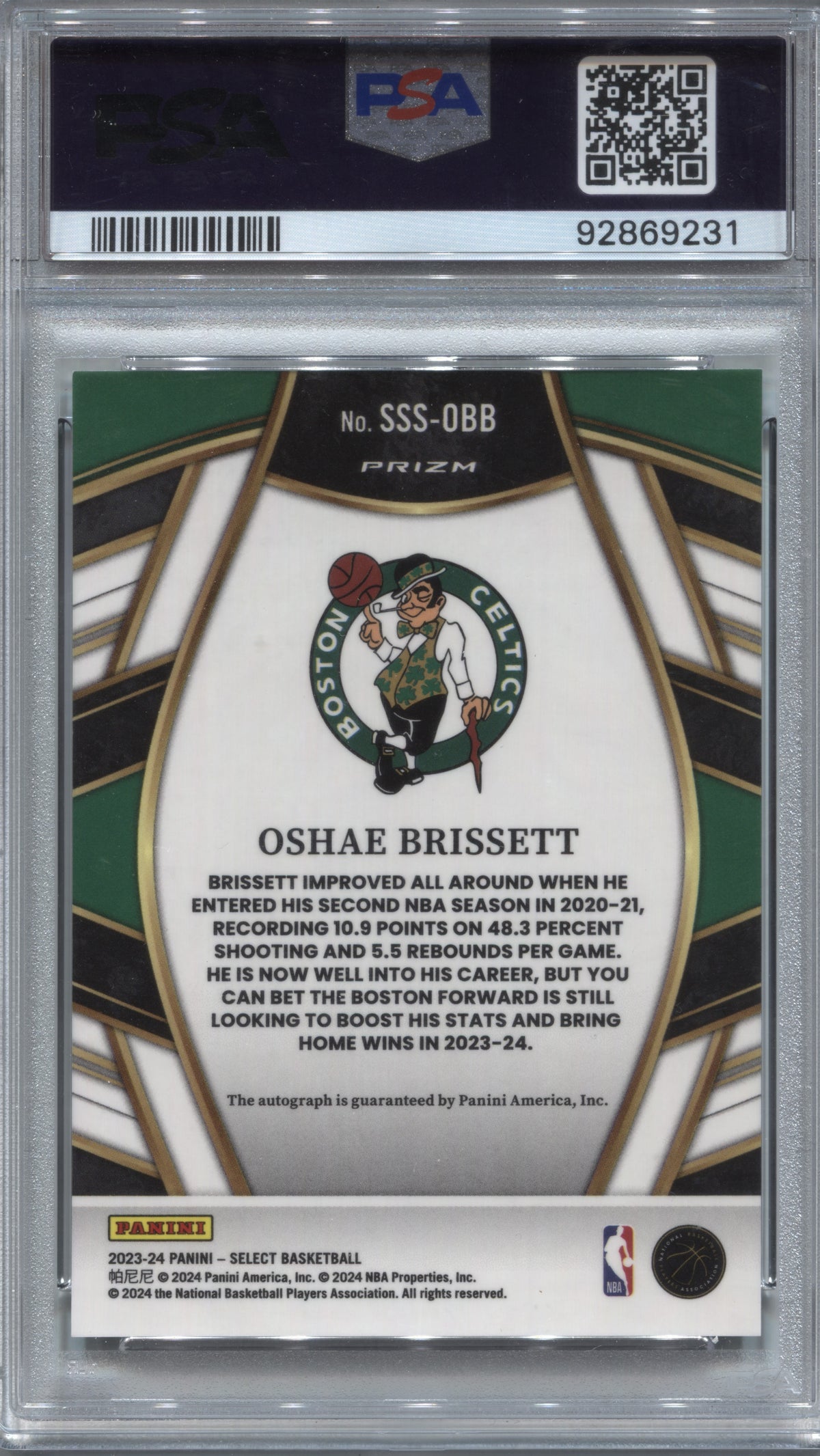 2023-24 Panini Select Oshae Brissett Signature Selections Auto PSA 10 Celtics
