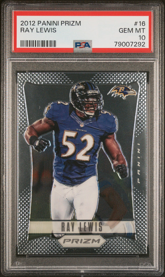 Graded 2012 Panini Prizm Ray Lewis #16 Football Card PSA 10 Gem Mint