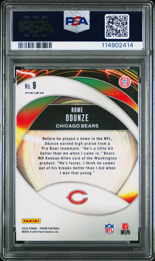 Graded 2024 Panini Prizm Rome Odunze #9 Portals Green Wave Rookie RC Football Card PSA 10 Gem Mint