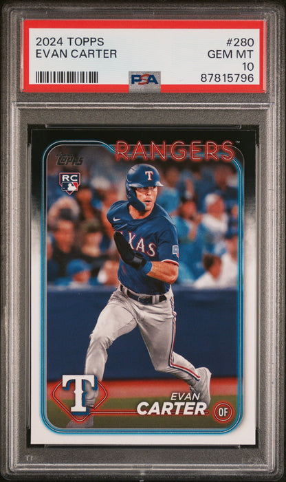 Graded 2024 Topps Evan Carter #280 Rookie RC Baseball Card PSA 10 Gem Mint