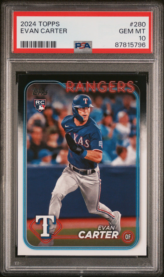 Graded 2024 Topps Evan Carter #280 Rookie RC Baseball Card PSA 10 Gem Mint