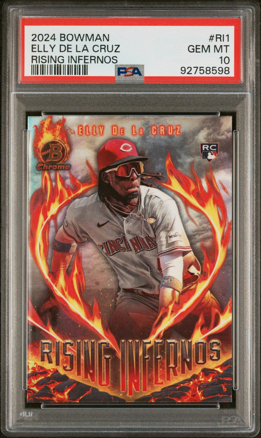 Graded 2024 Topps Bowman Elly De La Cruz #RI1 RIsing Infernos Rookie RC Baseball Card PSA 10 Gem Mint