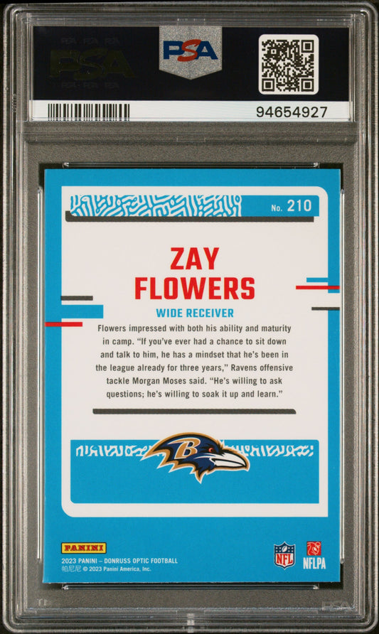 Graded 2023 Panini Donruss Optic Zay Flowers #210 Rookie RC Football Card PSA 10 Gem Mint