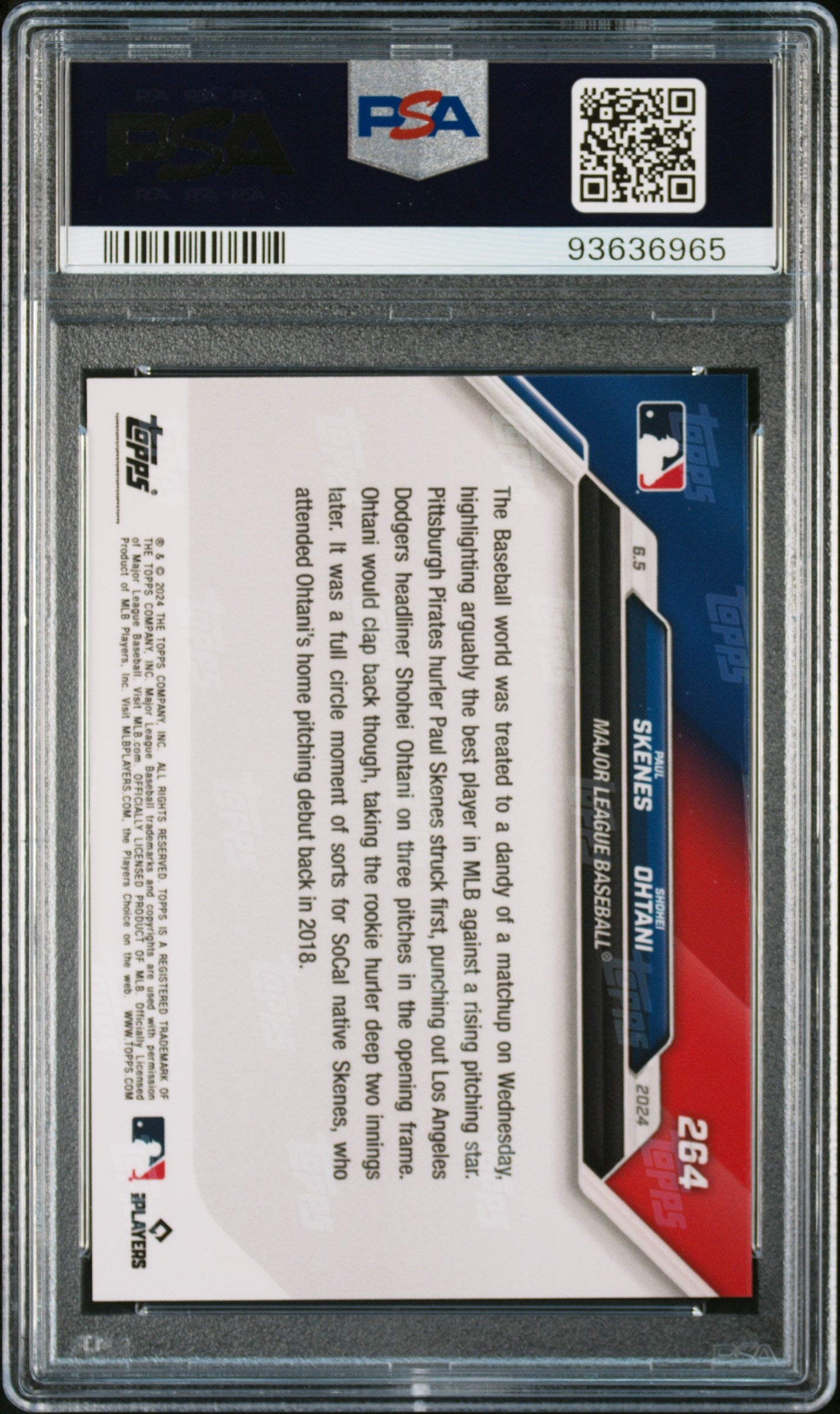 Graded 2024 Topps Now Paul Skenes/Shohei Ohtani #264 Baseball Card PSA 10 Gem Mint