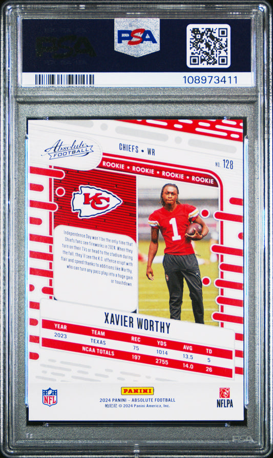 Graded 2024 Panini Absolute Xavier Worthy #128 Rookie RC Football Card PSA 10 Gem Mint