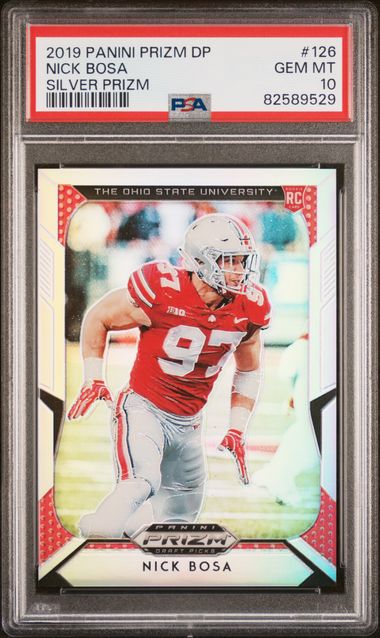 Graded 2019 Panini Prizm DP Nick Bosa #126 Silver Prizm Rookie RC Football Card PSA 10 Gem Mint